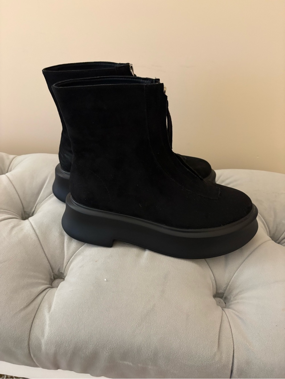 Women's Black Suede Platform Ankle Boots